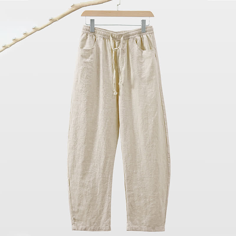 Buddha Stones Pantalones tobilleros lisos con cordón ajustable para hombre, estilo casual de primavera/verano, con pierna recta y bolsillo. - Blanco antiguo - US/UK/AU46, EU56 (5XL) - image 0