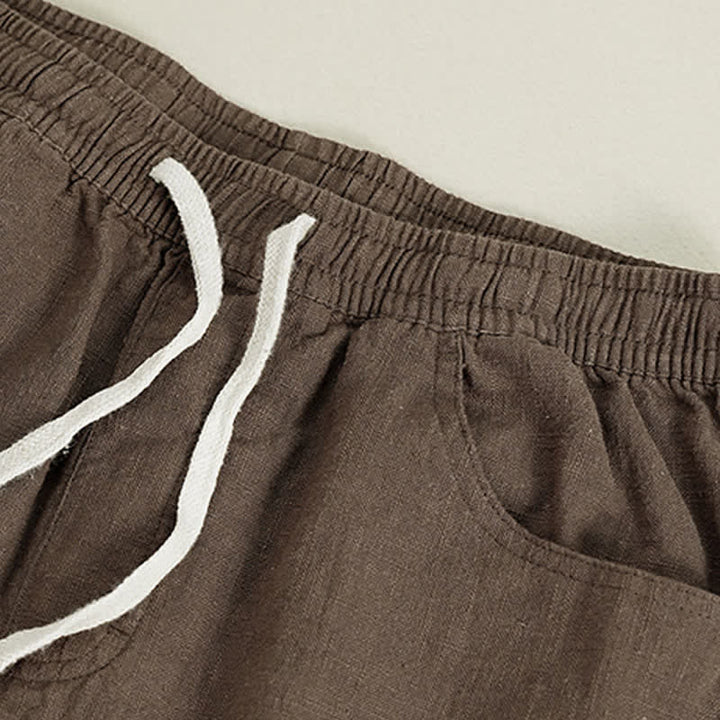 Buddha Stones Pantalones tobilleros lisos con cordón ajustable para hombre, estilo casual de primavera/verano, con pierna recta y bolsillo. - image 5