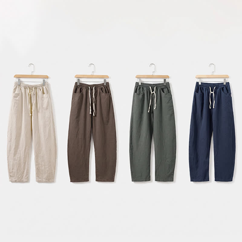 Buddha Stones Pantalones tobilleros lisos con cordón ajustable para hombre, estilo casual de primavera/verano, con pierna recta y bolsillo. - image 12