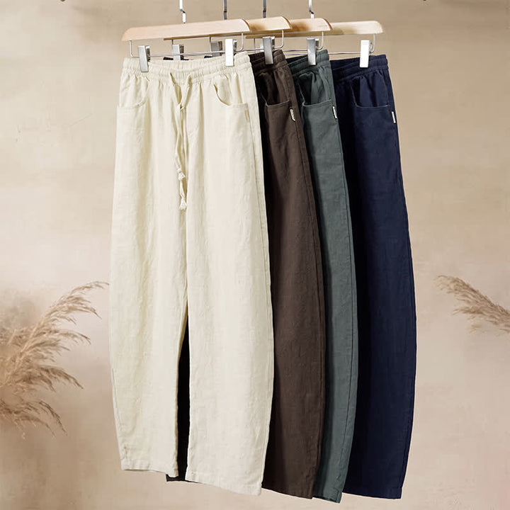 Buddha Stones Pantalones tobilleros lisos con cordón ajustable para hombre, estilo casual de primavera/verano, con pierna recta y bolsillo. - image 14