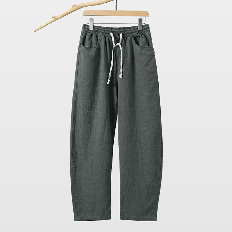 Buddha Stones Pantalones tobilleros lisos con cordón ajustable para hombre, estilo casual de primavera/verano, con pierna recta y bolsillo. - Gris pizarra - US/UK/AU46, EU56 (5XL) - image 10