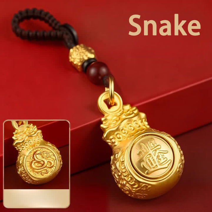 Buddha Stones Llaveros con monedas y bolsa de dinero del zodíaco chino en tono dorado y cobre para "Hacer fortuna cada día". - Serpiente - image 21