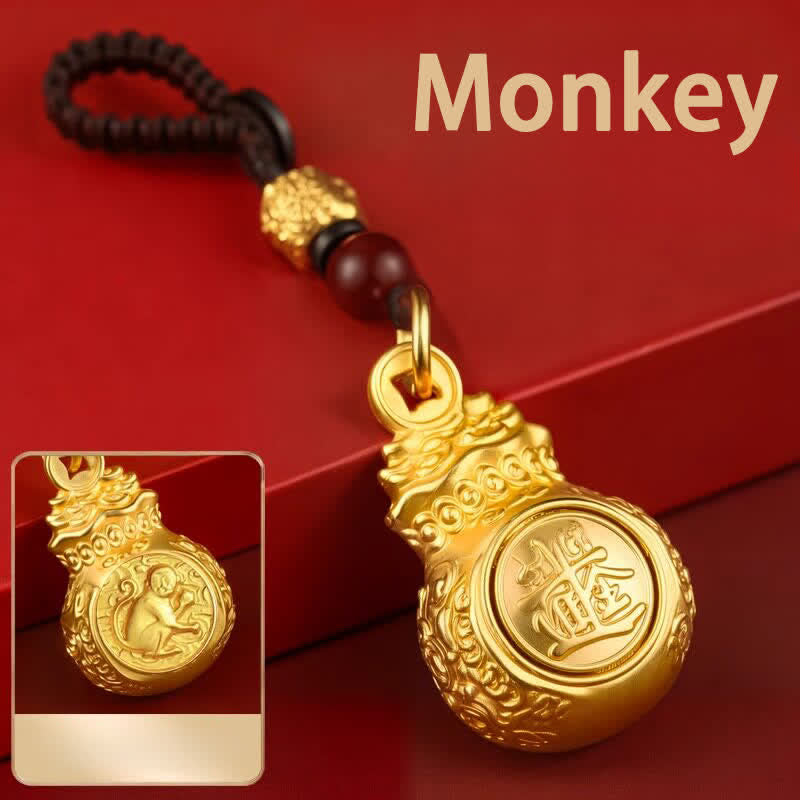 Buddha Stones Llaveros con monedas y bolsa de dinero del zodíaco chino en tono dorado y cobre para "Hacer fortuna cada día". - Mono - image 25
