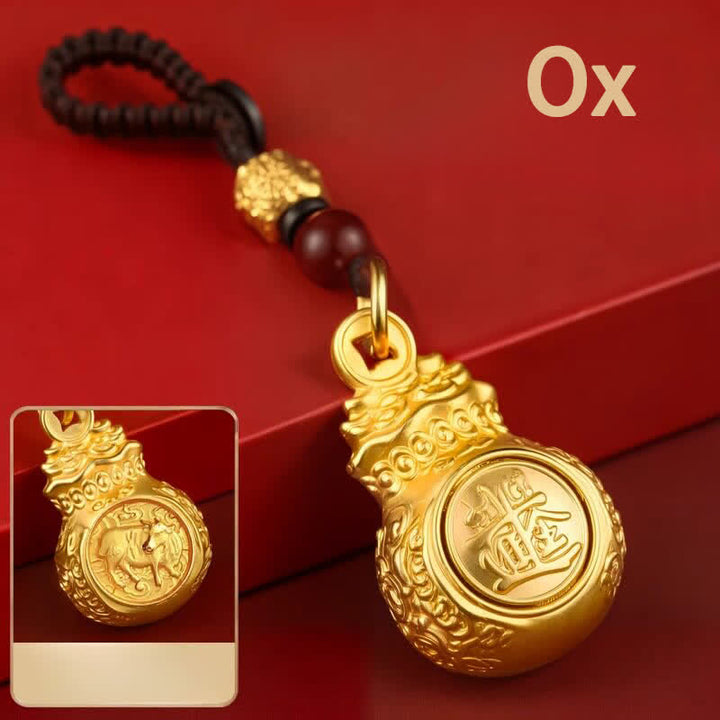 Buddha Stones Llaveros con monedas y bolsa de dinero del zodíaco chino en tono dorado y cobre para "Hacer fortuna cada día". - Buey - image 13