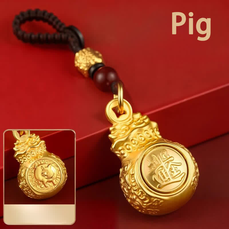 Buddha Stones Llaveros con monedas y bolsa de dinero del zodíaco chino en tono dorado y cobre para "Hacer fortuna cada día". - Cerdo - image 28
