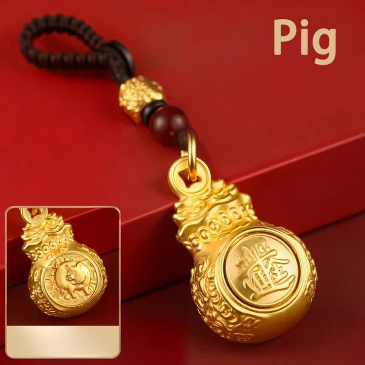 Buddha Stones Llaveros con monedas y bolsa de dinero del zodíaco chino en tono dorado y cobre para "Hacer fortuna cada día". - Cerdo - image 28