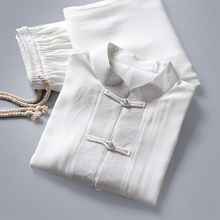 Buddha Stones Conjunto de 2 piezas: Camisa de manga larga y pantalón estilo Spring Tang con cuello mandarín y botones de rana, color liso, para hombre, ideal para meditación, con bolsillos. - image 19