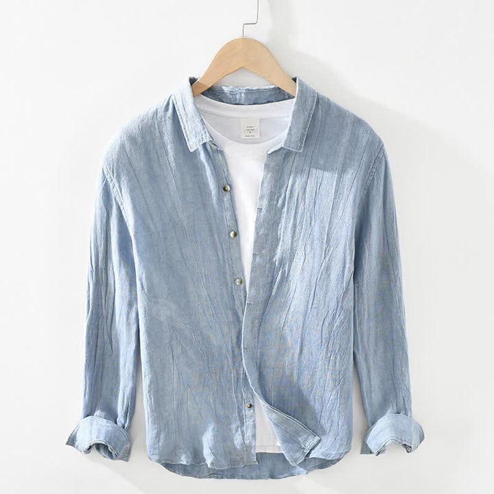 Buddha Stones Camisas de manga larga de lino liso con botones para hombre, estilo casual de primavera. - Azul acero claro - US/UK/AU42, EU52 (3XL) - image 14