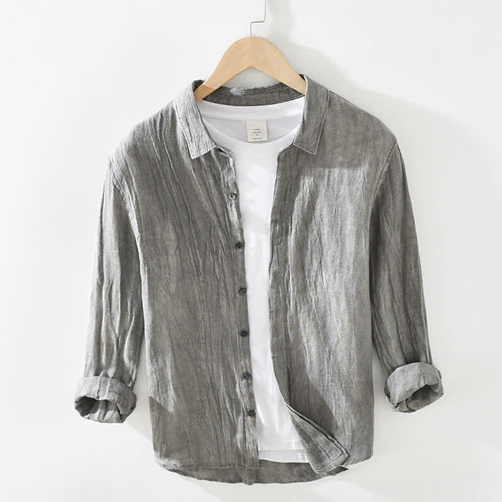 Buddha Stones Camisas de manga larga de lino liso con botones para hombre, estilo casual de primavera. - Gris - US/UK/AU42, EU52 (3XL) - image 0