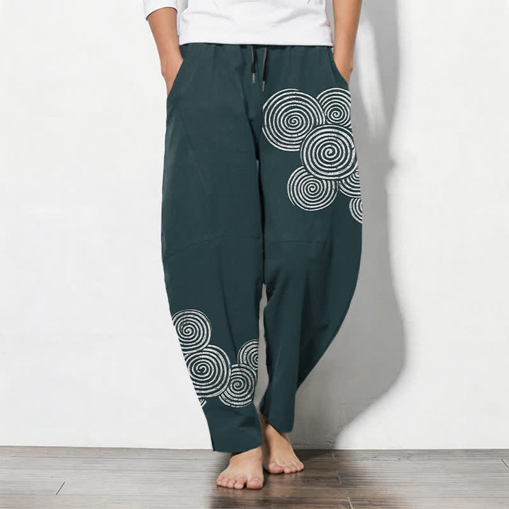 Buddha Stones Pantalones de hombre de algodón puro con estampado espiral concéntrico, cordón ajustable y bolsillos. - cian oscuro - US/UK/AU50, EU60 (5XL) - image 11