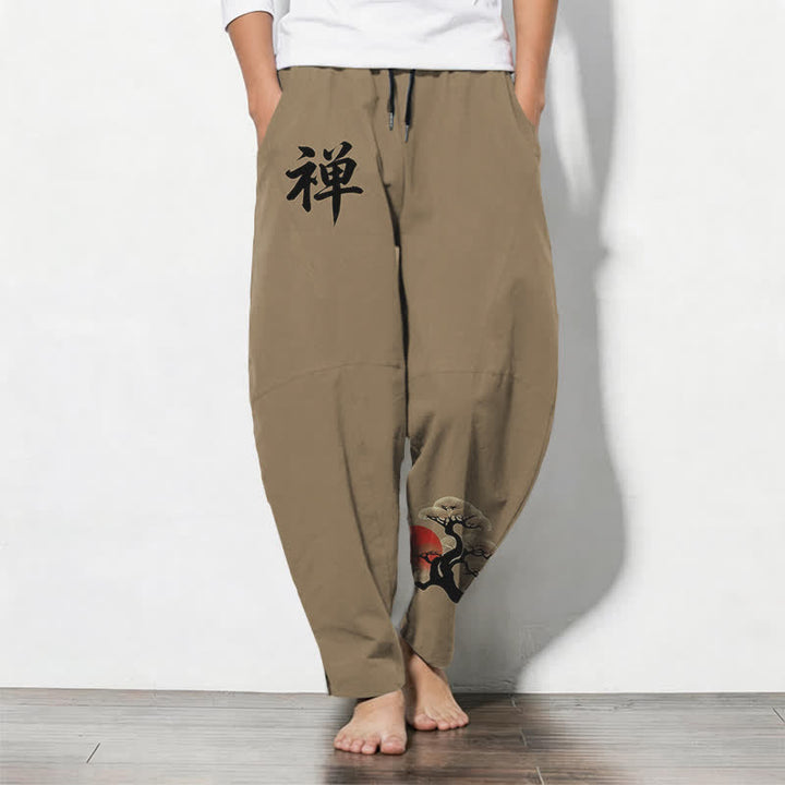 Buddha Stones Pantalones de hombre de algodón puro con estampado Zen Bonsai Sunset, cordón ajustable y corte cónico, con bolsillos. - Broncearse - US/UK/AU50, EU60 (5XL) - image 11