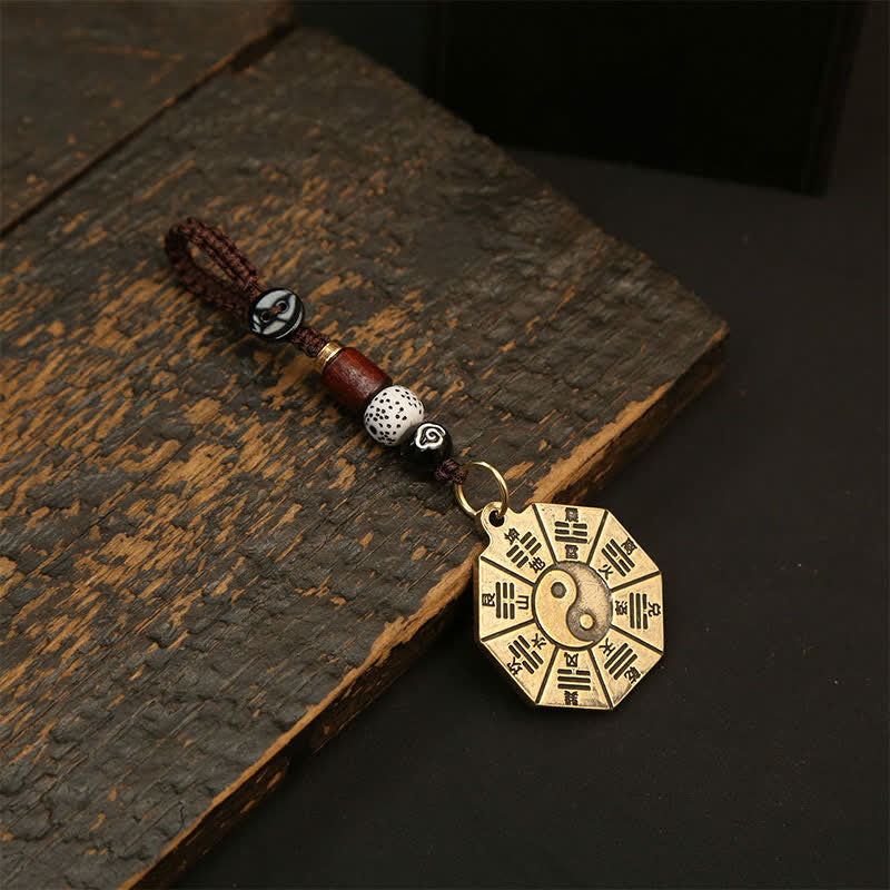 Buddha Stones Llaveros de protección Yin Yang con colgante de latón antiguo Bagua Pi Xiu de cinco monedas de emperador - Placa Bagua - image 1