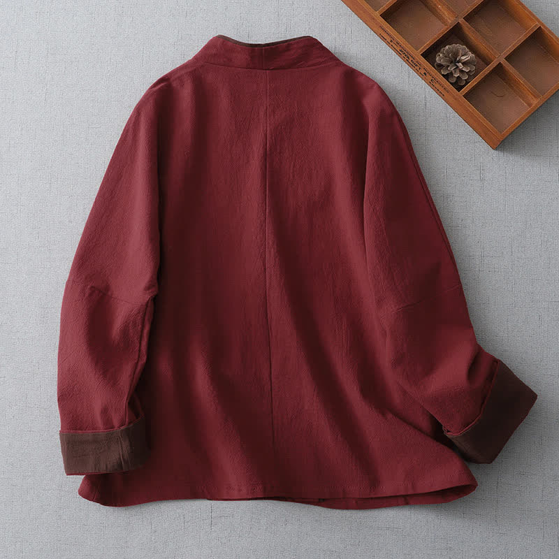 Buddha Stones Kimono de mujer liso con cuello en V, estilo Tang vintage, con nudo y botones, ideal para primavera y otoño. - image 1
