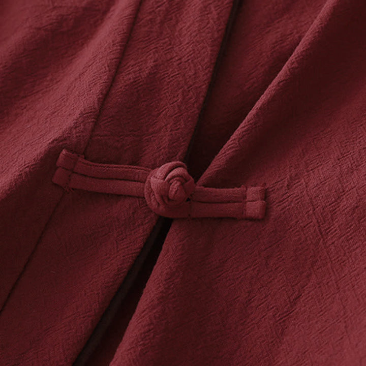 Buddha Stones Kimono de mujer liso con cuello en V, estilo Tang vintage, con nudo y botones, ideal para primavera y otoño. - image 5