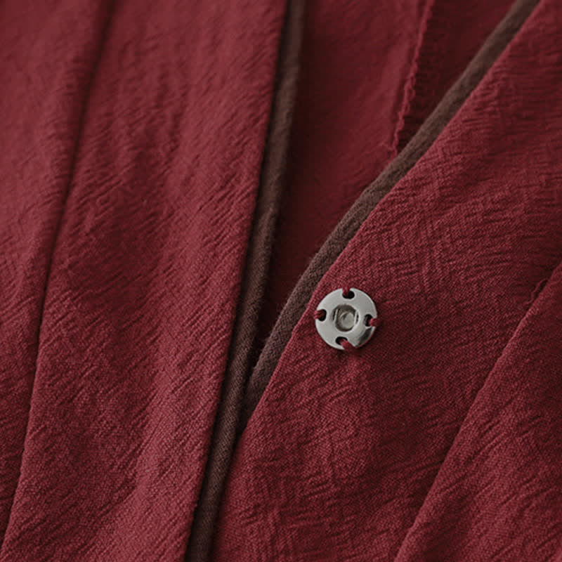 Buddha Stones Kimono de mujer liso con cuello en V, estilo Tang vintage, con nudo y botones, ideal para primavera y otoño. - image 4