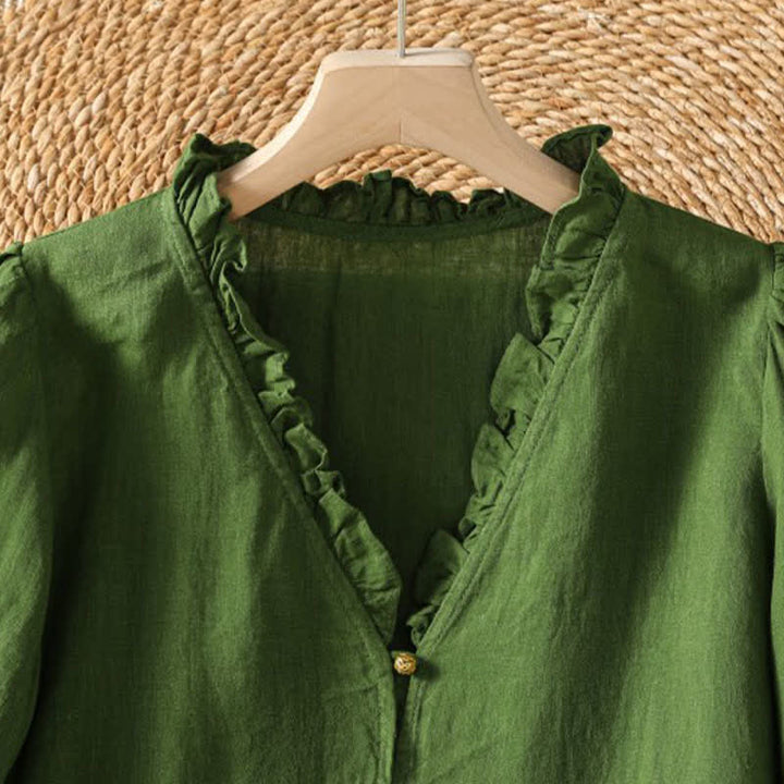 Buddha Stones Camisas de manga larga para mujer, estilo bohemio, con botones, color liso, para primavera y verano. - image 2