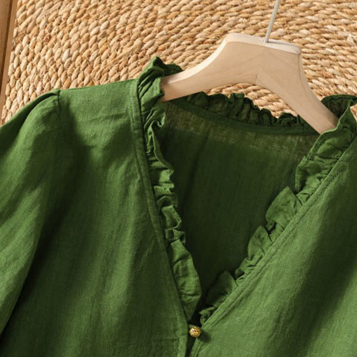 Buddha Stones Camisas de manga larga para mujer, estilo bohemio, con botones, color liso, para primavera y verano. - image 4
