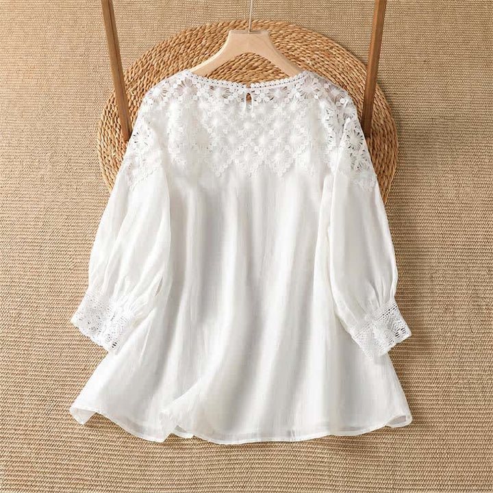 Buddha Stones Camiseta de manga larga para mujer, elegante y casual, con encaje. - image 7
