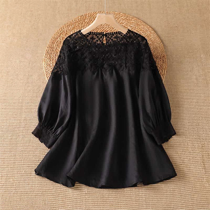 Buddha Stones Camiseta de manga larga para mujer, elegante y casual, con encaje. - Negro - US8-10, UK/AU12-14, EU40-42 (2XL) - image 0
