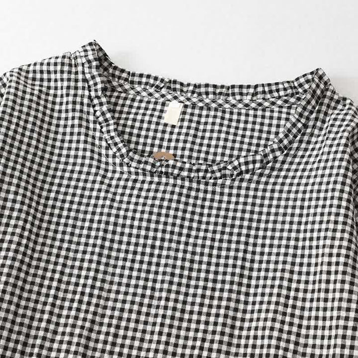 Buddha Stones Vestido de manga larga para mujer, estilo casual vintage, con volantes y estampado a cuadros, ideal para primavera y otoño. - image 3