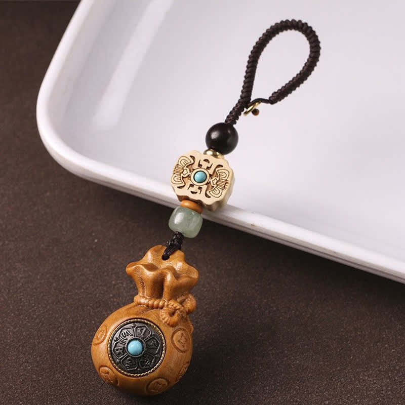 Buddha Stones Llaveros de serenidad con diseño de monedero chino de monedas chinas de sándalo rojo y verde, Om Mani Padme Hum. - image 13