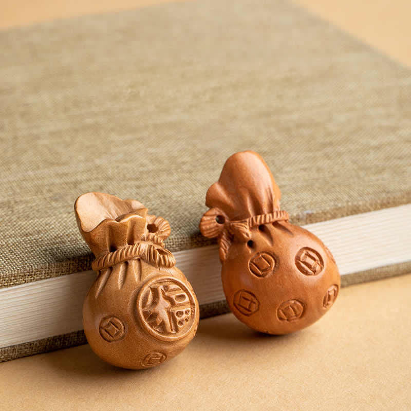 Buddha Stones Llaveros de calabaza de loto con forma de bolsa de dinero con personajes de madera de durazno Fu - image 5