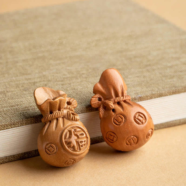 Buddha Stones Llaveros de calabaza de loto con forma de bolsa de dinero con personajes de madera de durazno Fu - image 5