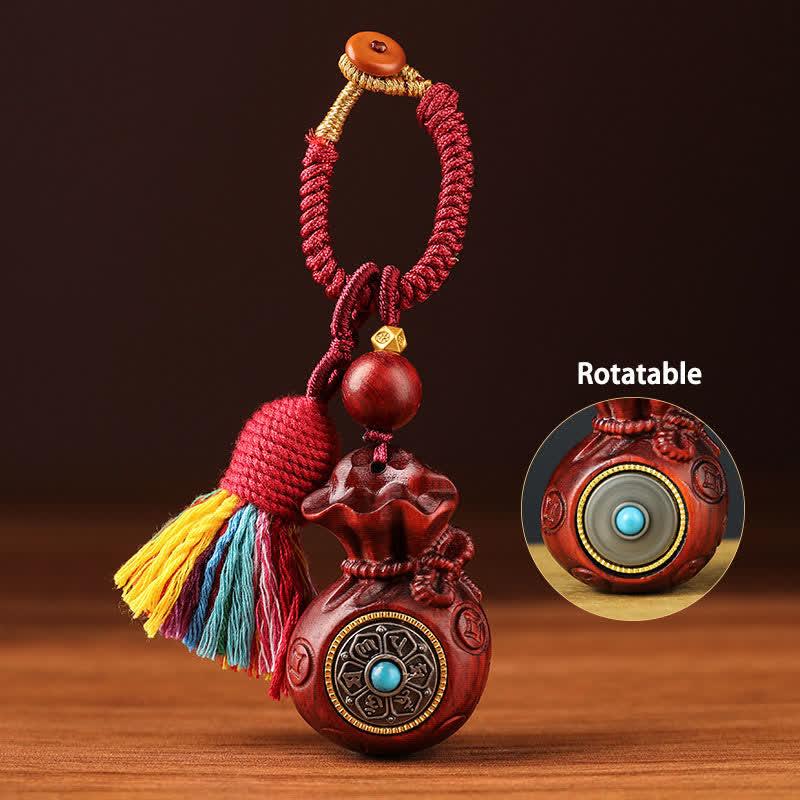 Buddha Stones Bolsa de dinero de sándalo rojo Om Mani Padme Hum Sabiduría Llaveros de fortuna - Borla de la bolsa de dinero - image 9