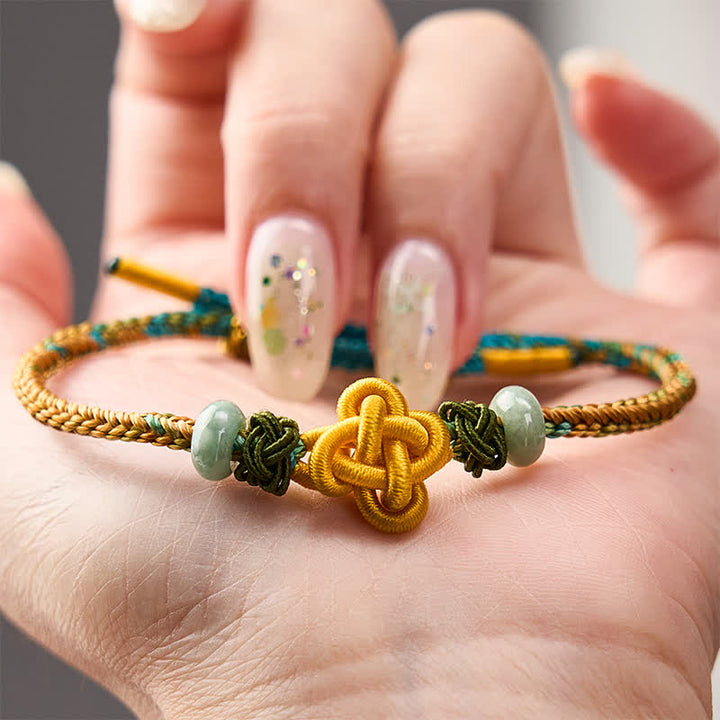 Buddha Stones Pulsera ajustable de jade con nudo de osmanto amarillo verdoso trenzado a mano - image 3