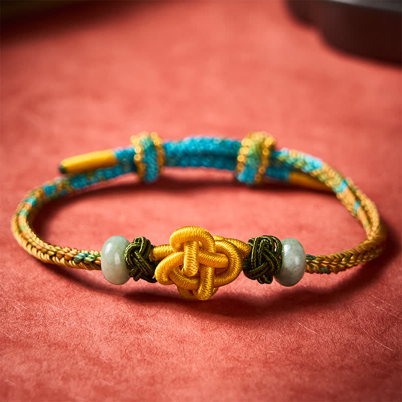 Buddha Stones Pulsera ajustable de jade con nudo de osmanto amarillo verdoso trenzado a mano - 5,9-7,5 pulgadas / 15-19 cm - image 0