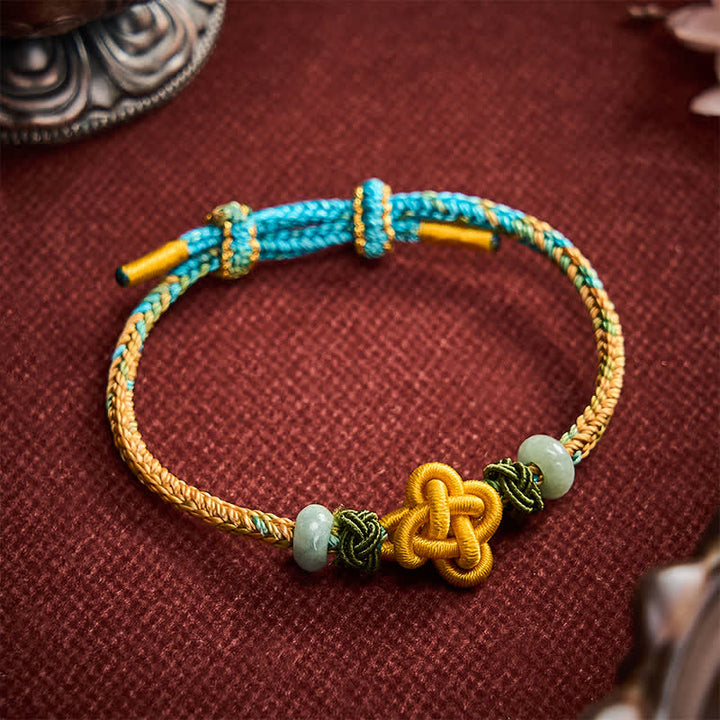 Buddha Stones Pulsera ajustable de jade con nudo de osmanto amarillo verdoso trenzado a mano - image 2