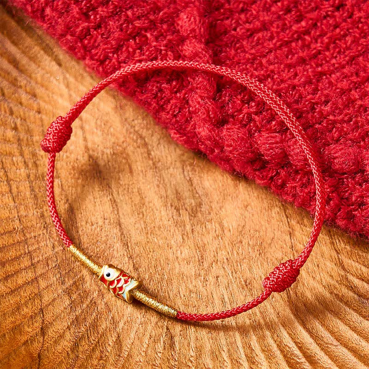 Buddha Stones Pulsera de hilo rojo tejida a mano con diseño de pez koi y suerte - image 8