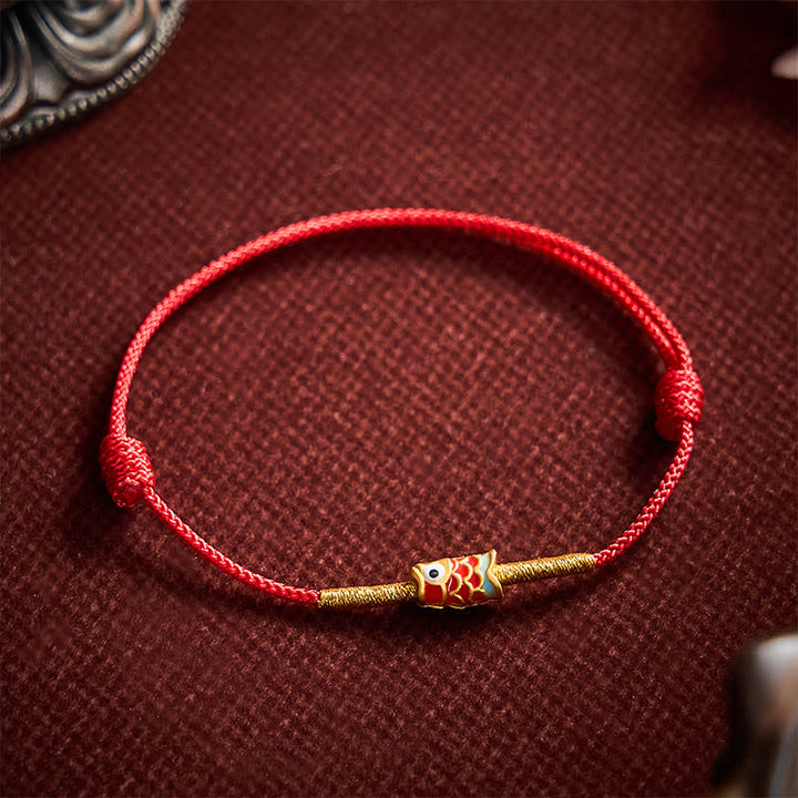 Buddha Stones Pulsera de hilo rojo tejida a mano con diseño de pez koi y suerte - image 9