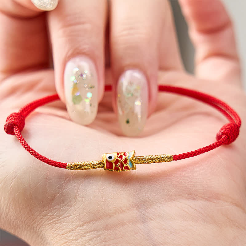 Buddha Stones Pulsera de hilo rojo tejida a mano con diseño de pez koi y suerte - image 10