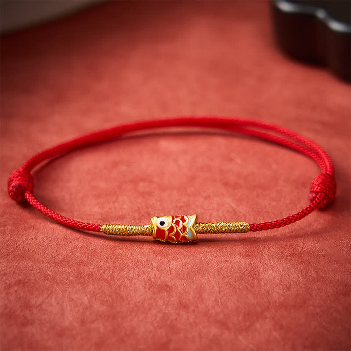 Buddha Stones Pulsera de hilo rojo tejida a mano con diseño de pez koi y suerte - Rojo (circunferencia de la muñeca 5,9-7,5 pulgadas / 15-19 cm) - image 7