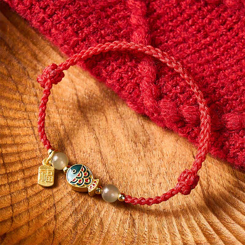 Buddha Stones Pulsera de cuerda protectora con cuentas de jade y diseño de pez koi Fu, tejida a mano. - Rojo (Circunferencia de la muñeca: 5,9–8,3 pulgadas / 15–21 cm) - image 11