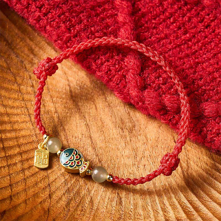 Buddha Stones Pulsera de cuerda protectora con cuentas de jade y diseño de pez koi Fu, tejida a mano. - Rojo (Circunferencia de la muñeca: 5,9–8,3 pulgadas / 15–21 cm) - image 11