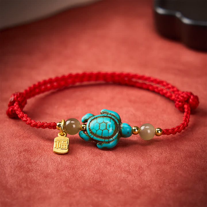 Buddha Stones Pulsera de cuerda de la suerte con cuentas de jade y forma de tortuga Fu turquesa tejida a mano - image 13