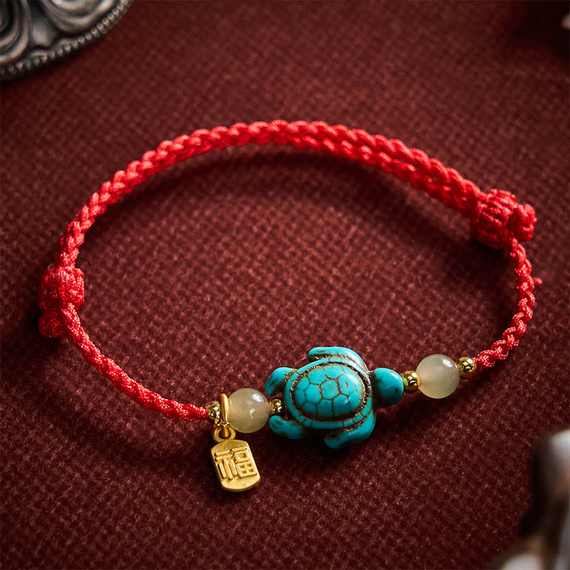 Buddha Stones Pulsera de cuerda de la suerte con cuentas de jade y forma de tortuga Fu turquesa tejida a mano - image 12