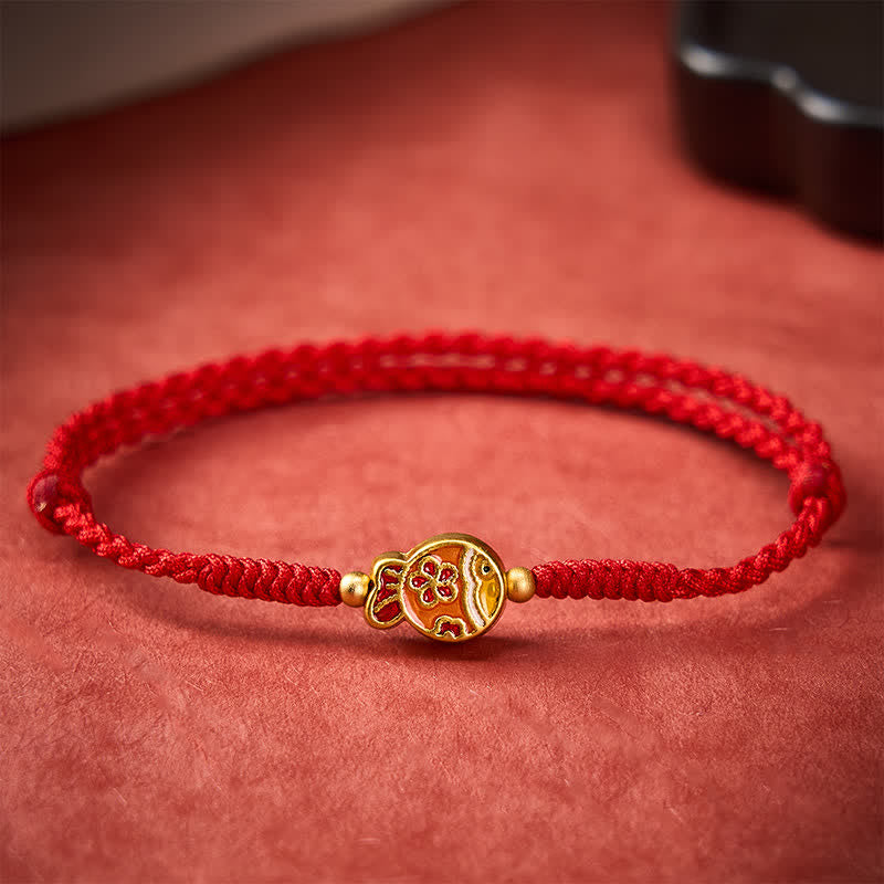 Buddha Stones Pulsera de cuerda roja tejida a mano con flores y peces koi para la buena suerte - image 9