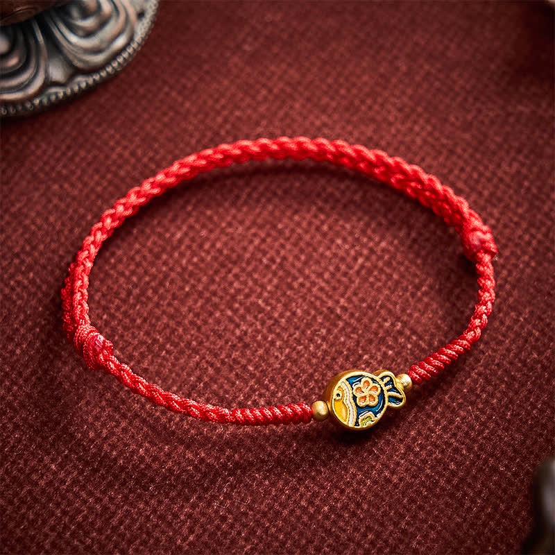 Buddha Stones Pulsera de cuerda roja con diseño de flor cian y pez koi, tejida a mano. - image 2