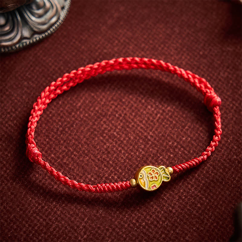 Buddha Stones Pulsera de cuerda roja tejida a mano con flores y peces koi para la buena suerte - image 1