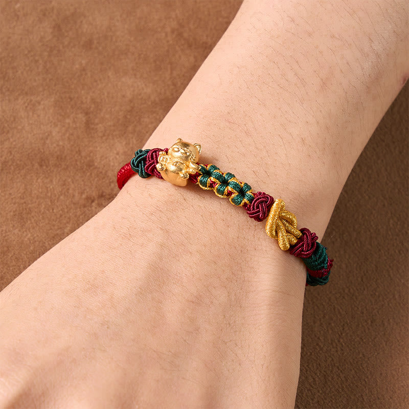 Buddha Stones Pulsera de protección con hilo rojo tejido a mano con el símbolo del gato de la suerte. - image 10