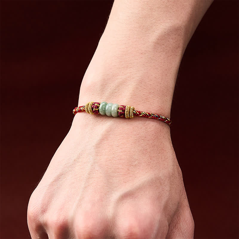 Buddha Stones Pulsera de cuentas de jade con forma de ábaco de la suerte tejida a mano - image 14