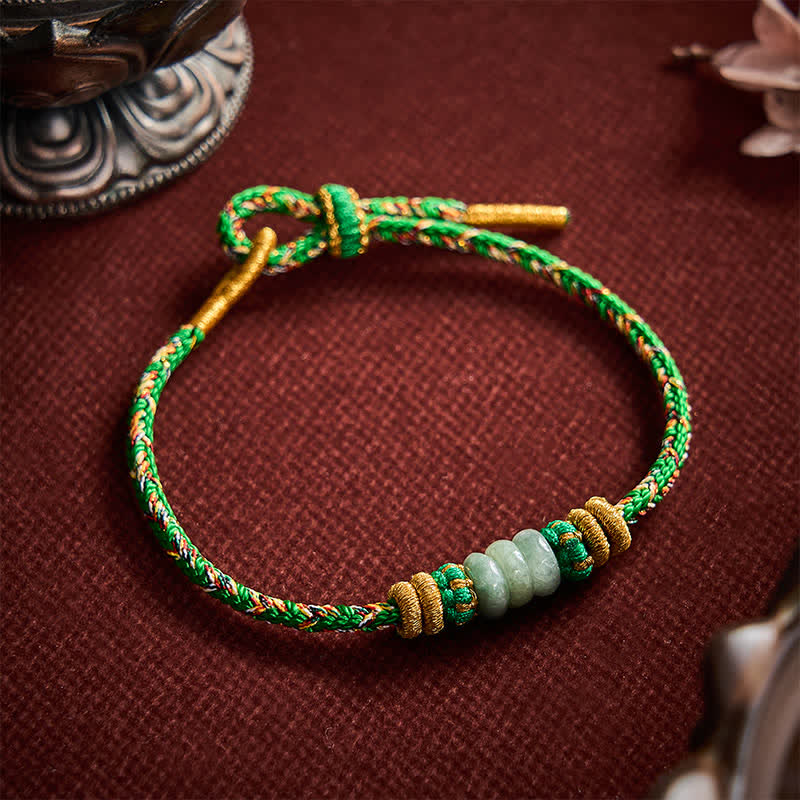 Buddha Stones Pulsera de cuentas de jade con forma de ábaco de la suerte tejida a mano - image 3