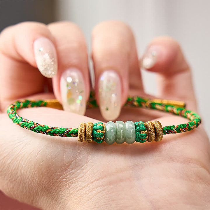Buddha Stones Pulsera de cuentas de jade con forma de ábaco de la suerte tejida a mano - image 4