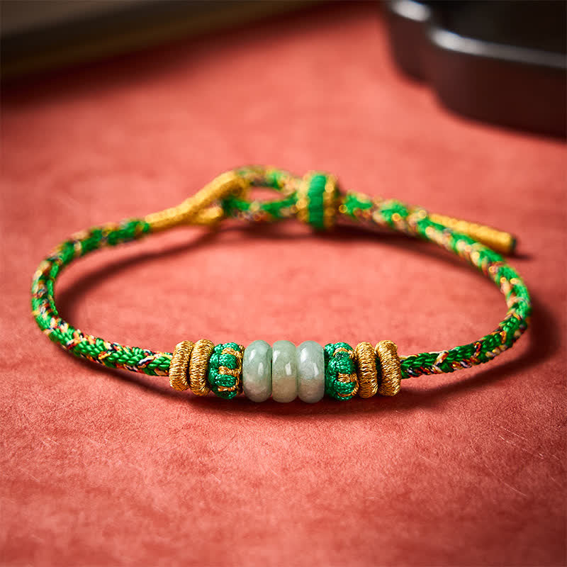 Buddha Stones Pulsera de cuentas de jade con forma de ábaco de la suerte tejida a mano - image 2