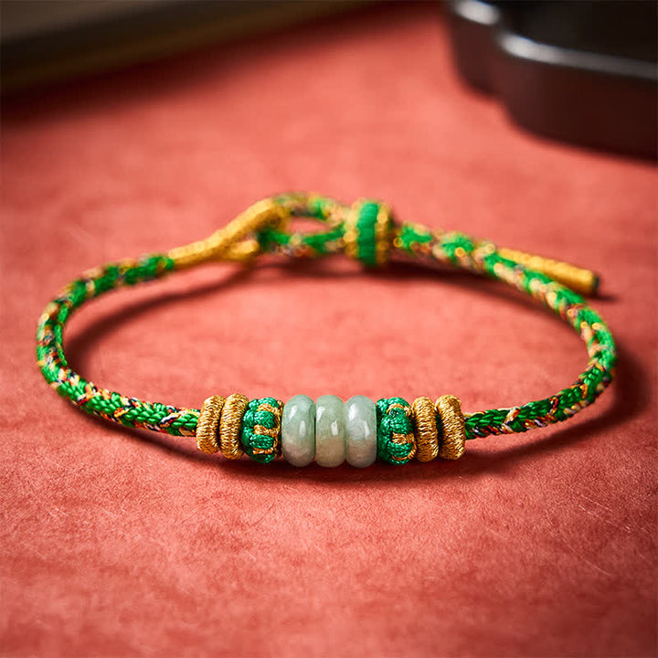 Buddha Stones Pulsera de cuentas de jade con forma de ábaco de la suerte tejida a mano - image 2