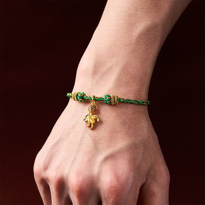 Buddha Stones Pulsera de cuerda verde con diseño de pez koi rojo tejido a mano para la buena suerte - image 4