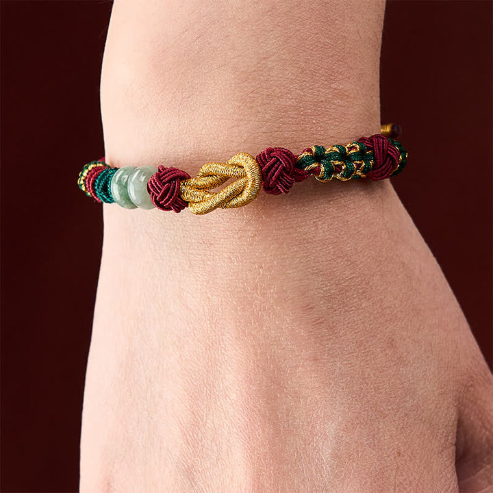 Buddha Stones Pulsera de cuentas de jade con flores de durazno tejida a mano con hilo rojo - image 4